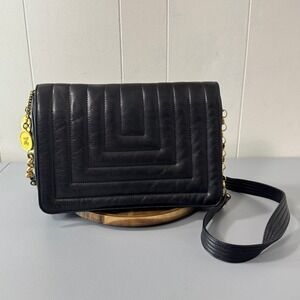 Vintage Jay Herbert by Sharif Black Leather Shoulder Bag Chain Strap Charm